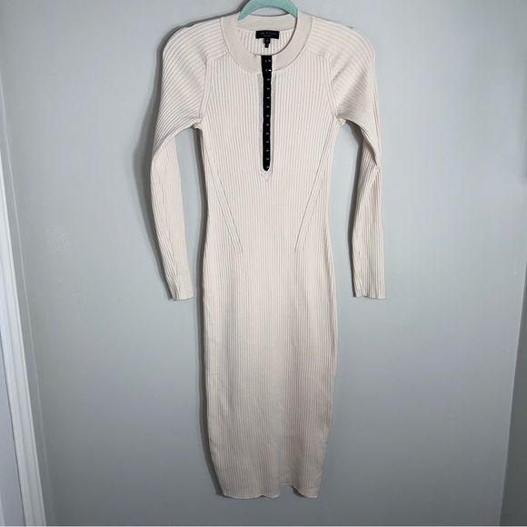 Rag & Bone Bodycon Pencil Dress-Fitted-Ribbed Knit-Ivory-Midi Length-Size Small - Picture 1 of 9